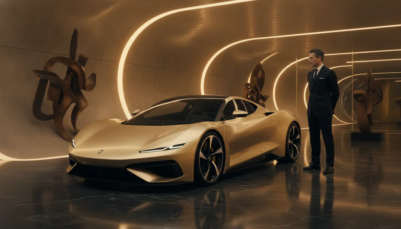 Ferrari Luce électrique exposée dans un showroom de luxe