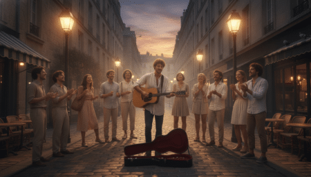 Musicien de rue jouant de la guitare le soir