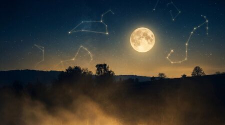 Pleine lune lumineuse dans un ciel étoilé nocturne