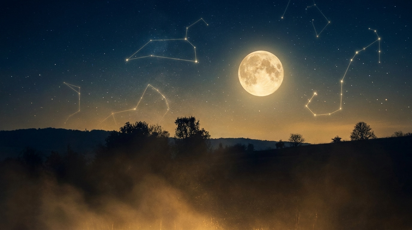 Pleine lune lumineuse dans un ciel étoilé nocturne