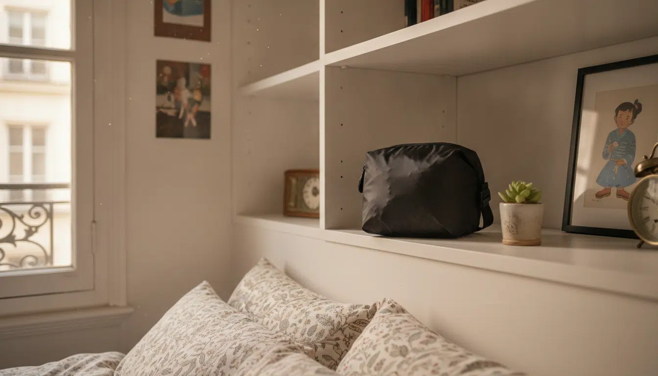 Sac de voyage pliable rangé compact sur une étagère