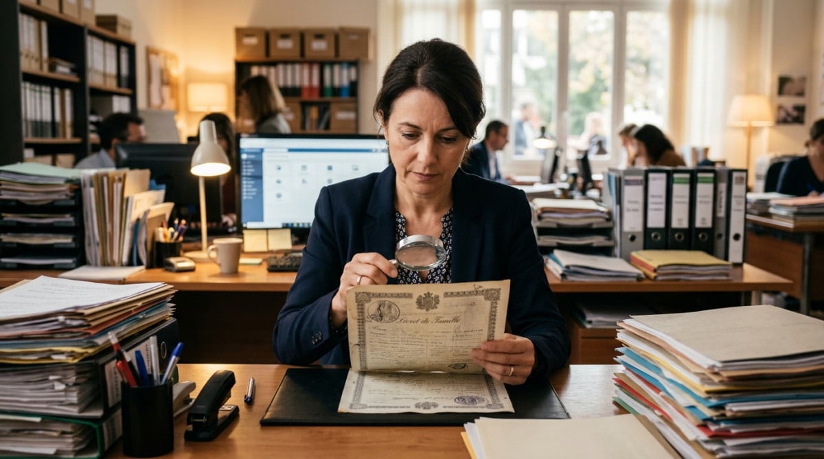 Fonctionnaire examinant un document officiel français