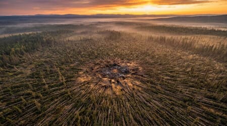 Forêt sibérienne dévastée par l'explosion de Toungouska en 1908