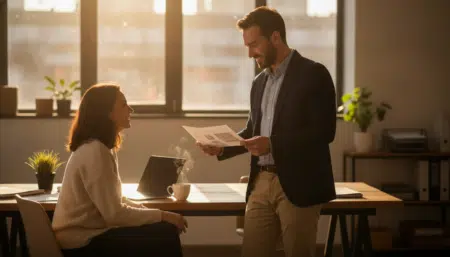 Employé montrant un mot d'excuse M6 au bureau