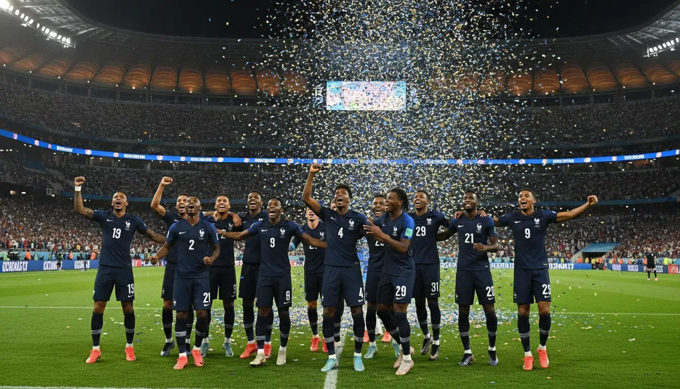 Joueurs de l'équipe de France célébrant un but
