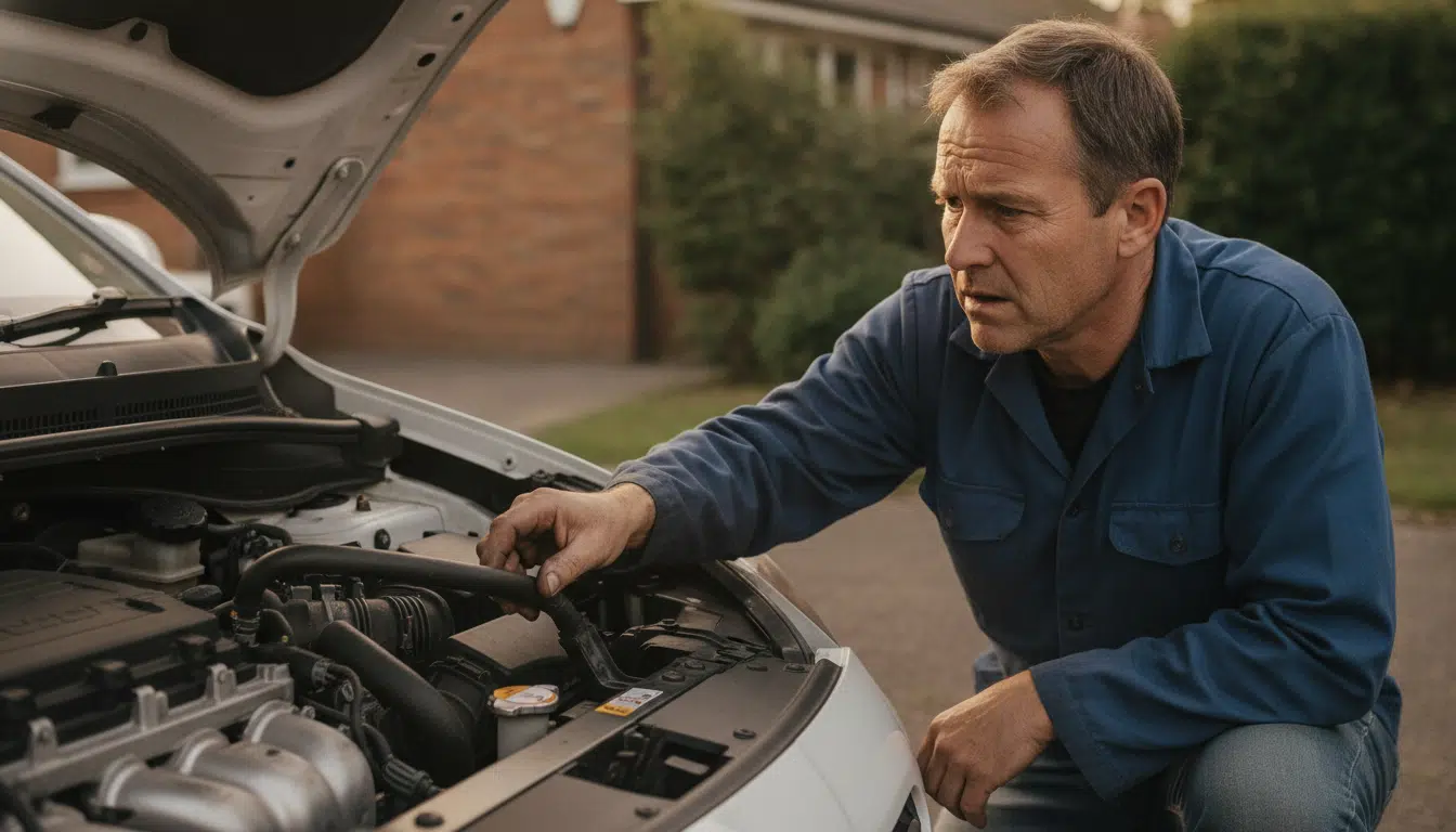 Propriétaire inspectant le moteur d'une Hyundai i20