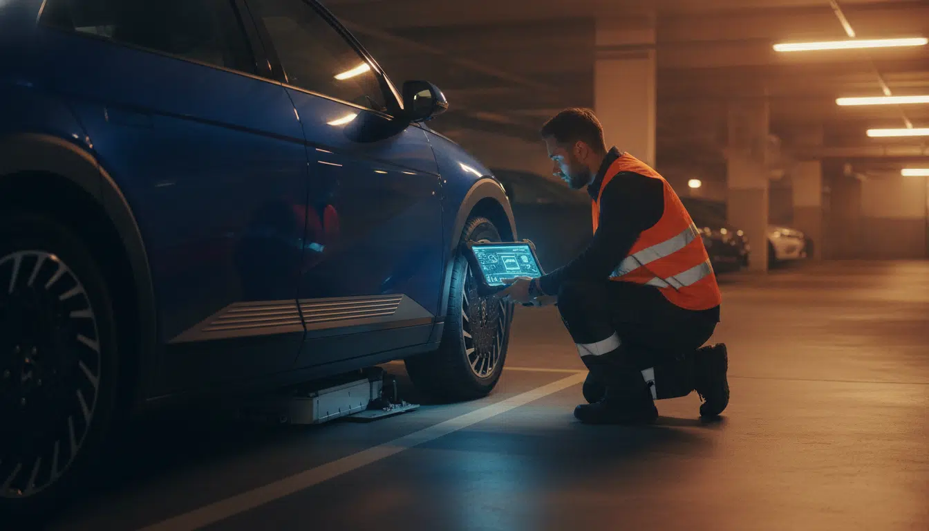 Technicien vérifiant la batterie d'un Hyundai Ioniq EV