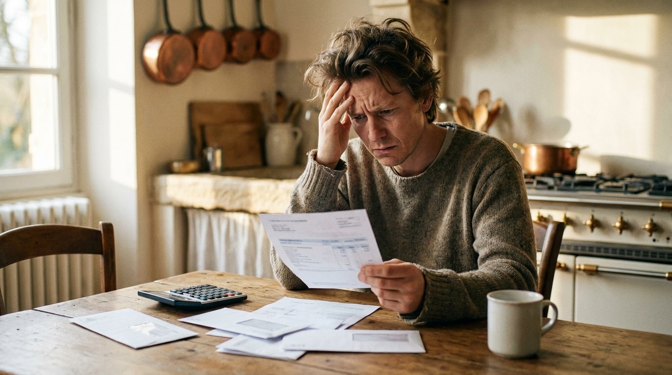 Personne inquiète lisant une facture d'énergie à table