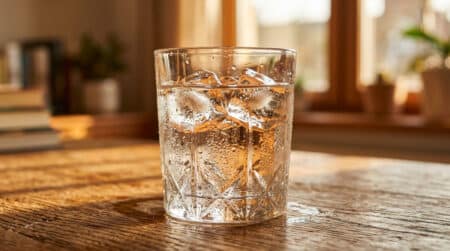 Glaçons flottant dans un verre d'eau limpide