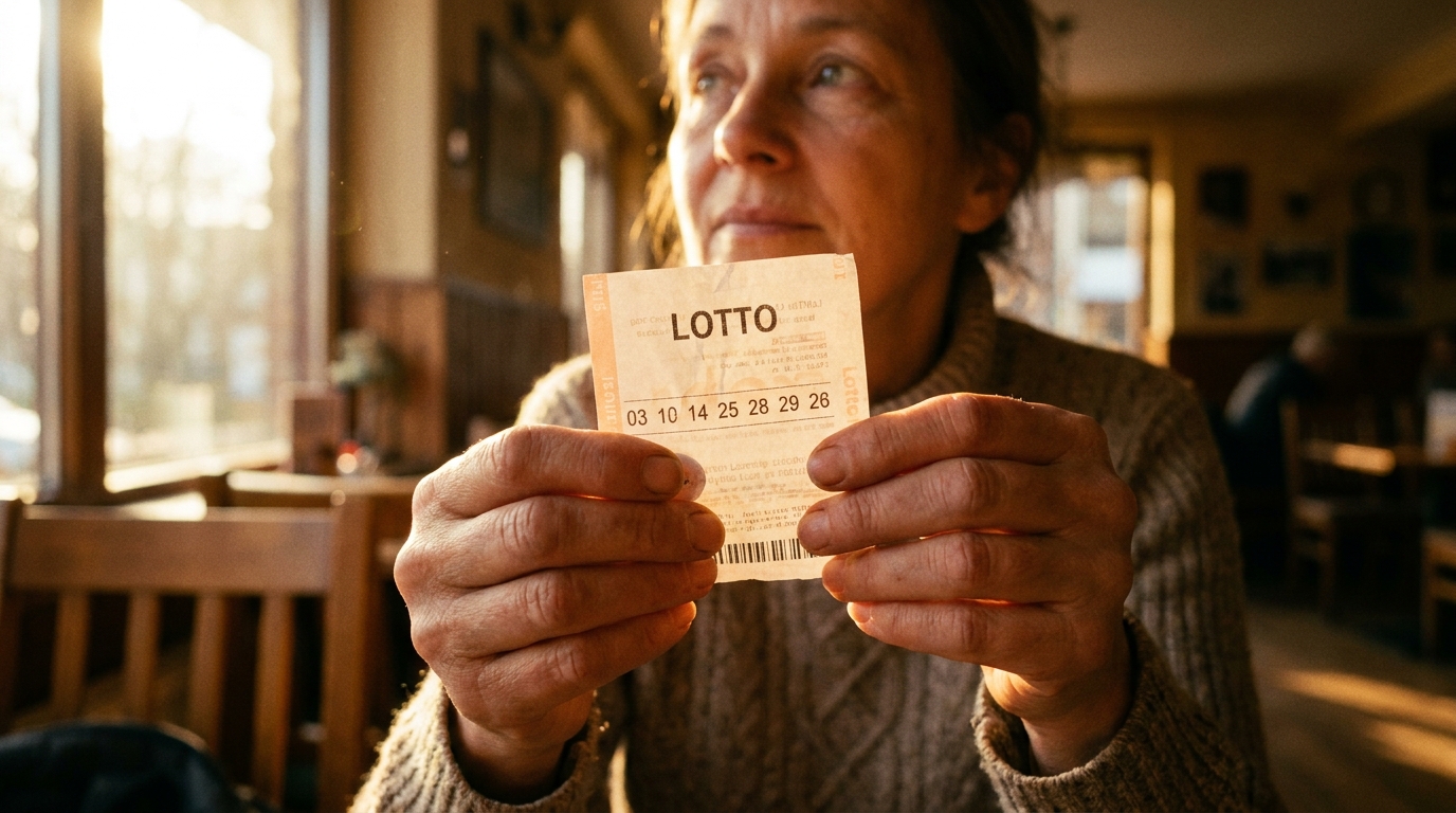 Mains tenant un ticket de loterie dans une lumière dorée