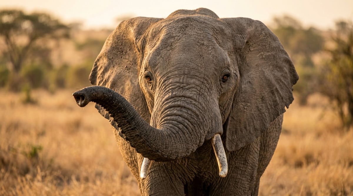 Gros plan d'un éléphant d'Afrique avec sa trompe levée
