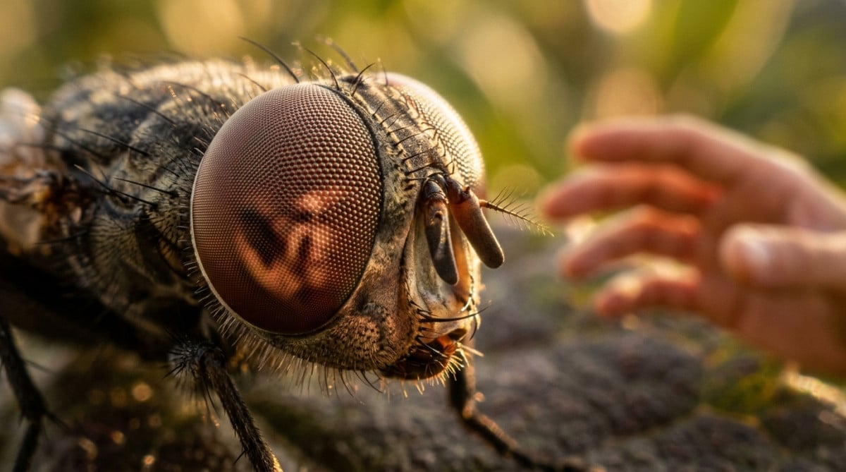 Gros plan macro sur les yeux composés d'une mouche