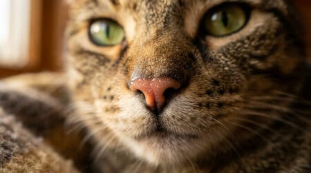 Gros plan sur le nez humide d'un chat
