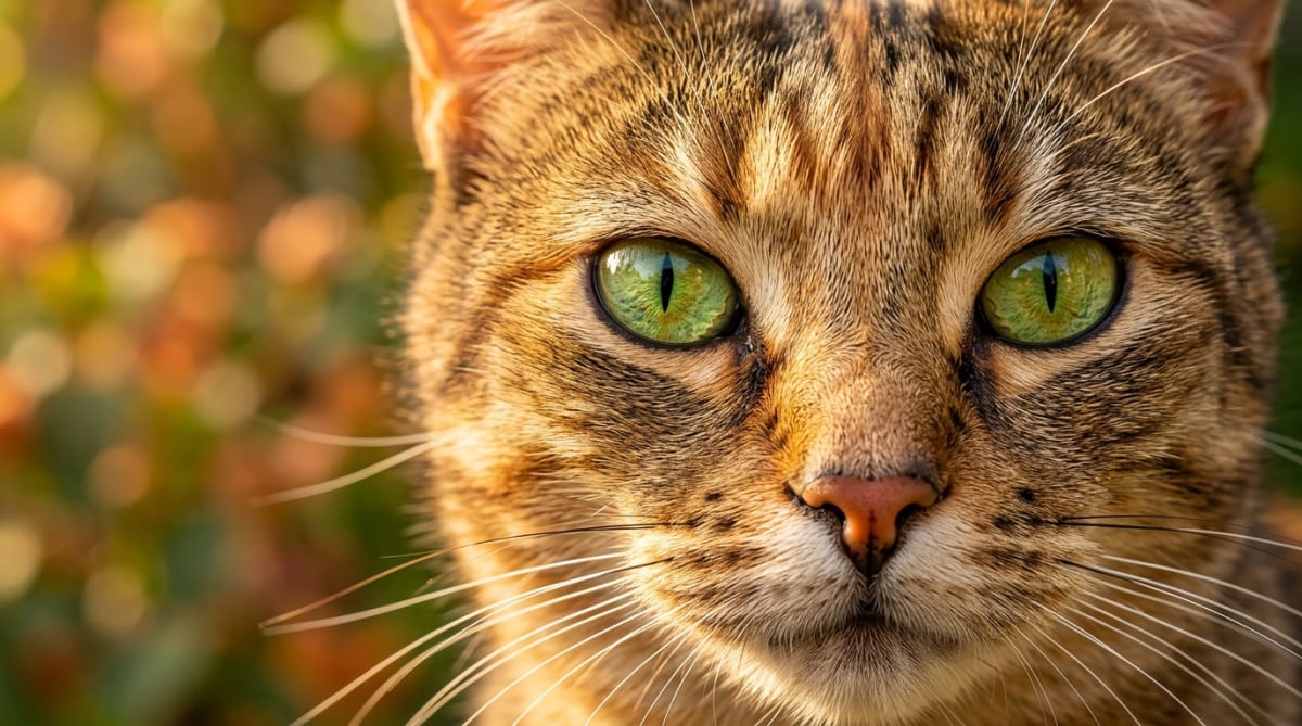 Gros plan sur les pupilles verticales d'un chat