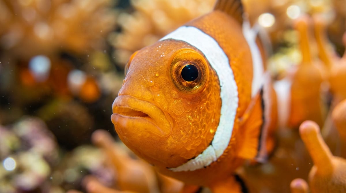 Gros plan sur l'œil grand ouvert d'un poisson tropical