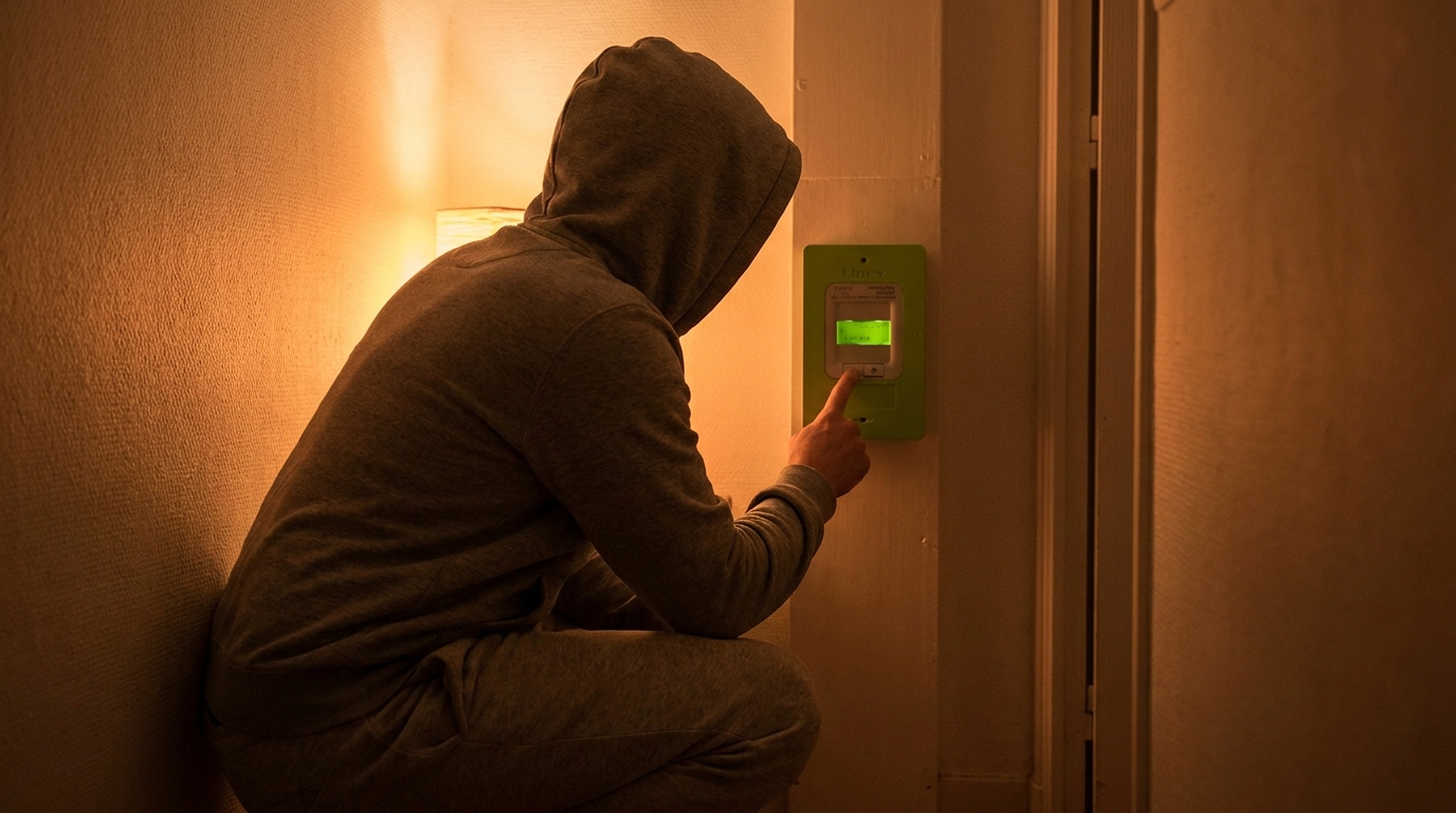Main appuyant sur le bouton du compteur Linky pour vérifier la puissance