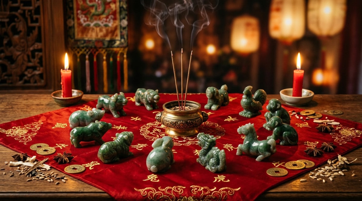 Homme émerveillé sur un pont en bois entouré de lotus et d'énergie lumineuse verte pour l'horoscope chinois du jour