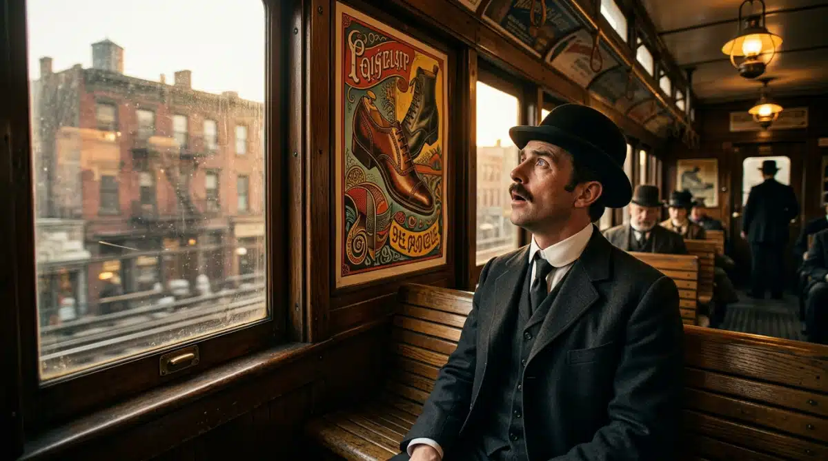 Homme en costume dans le métro de New York en 1896