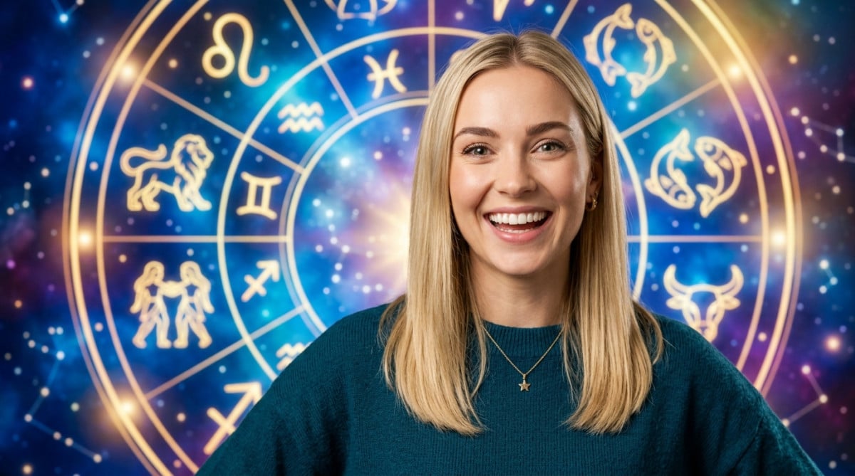 Homme méditant au coucher du soleil entouré d'une lumière cosmique dorée pour l'horoscope du jour