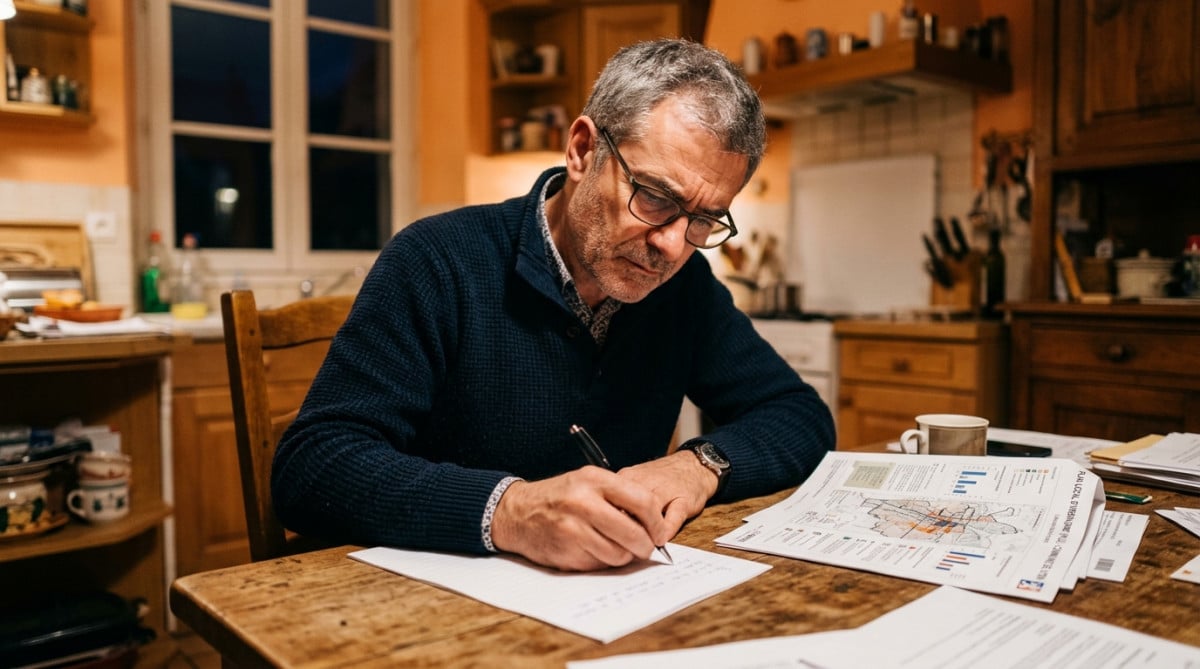Homme rédigeant un courrier recommandé à son voisin