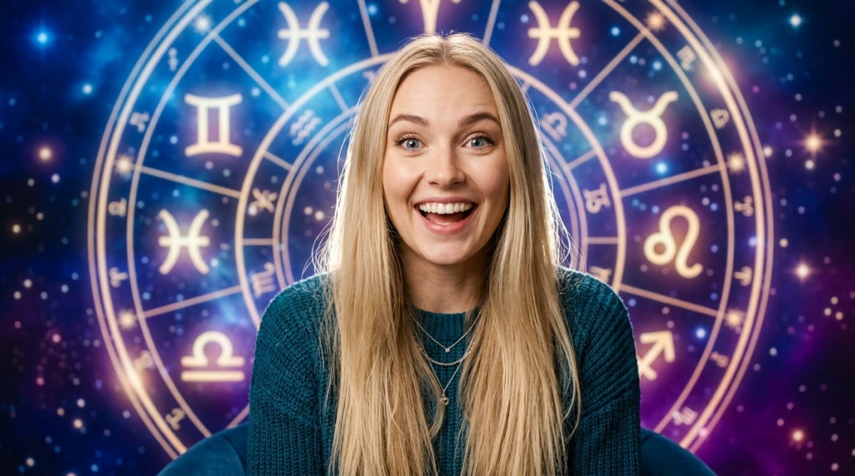 Homme souriant contemplant un croissant de lune dans une ambiance mystique et chaleureuse pour l'horoscope du jour