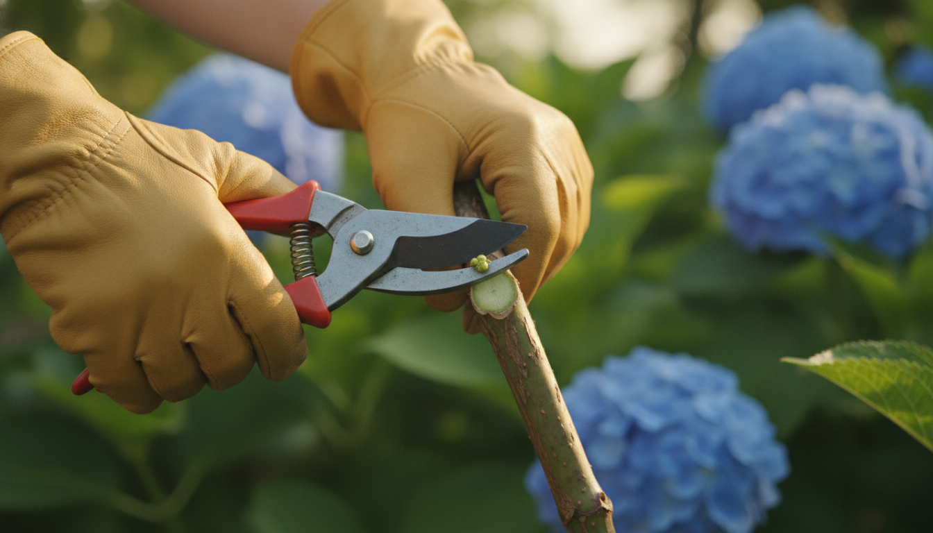 Taille précise d'un hortensia au sécateur en juin
