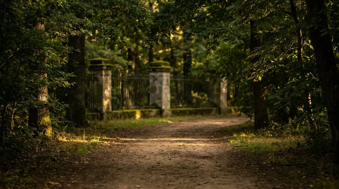 Sentier boisé ombragé dans un parc urbain breton