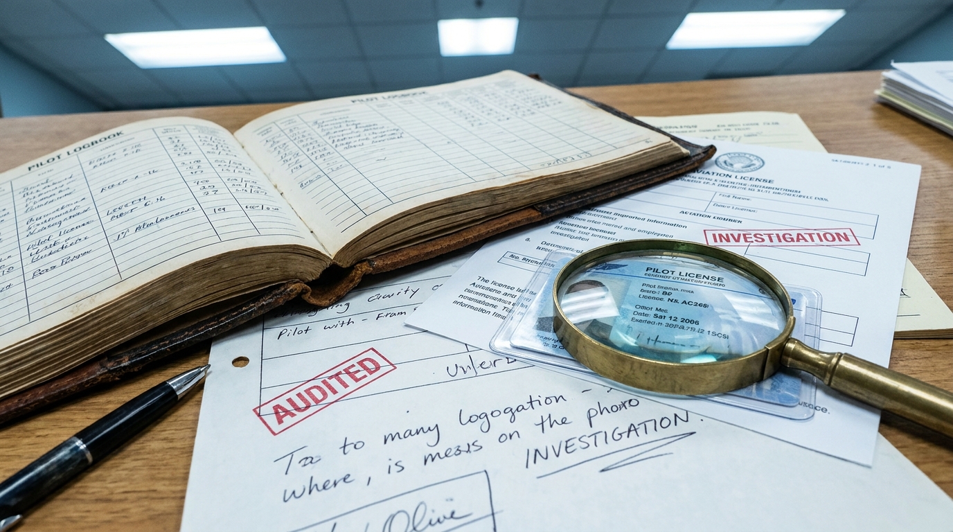 Documents de licence de pilote examinés sur un bureau