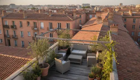 Toit-terrasse aménagé sur un immeuble toulousain