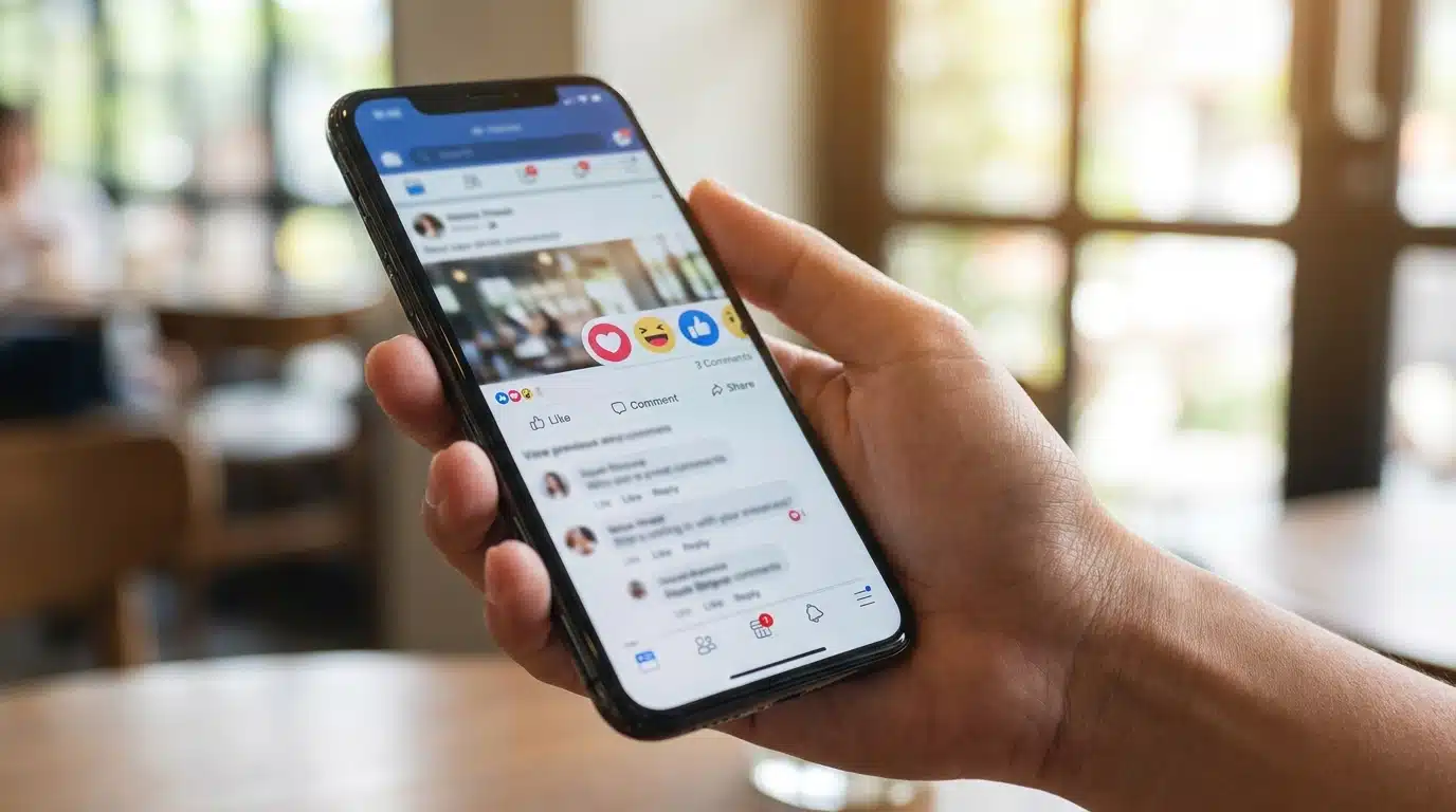Smartphone affichant des réactions sur les réseaux sociaux