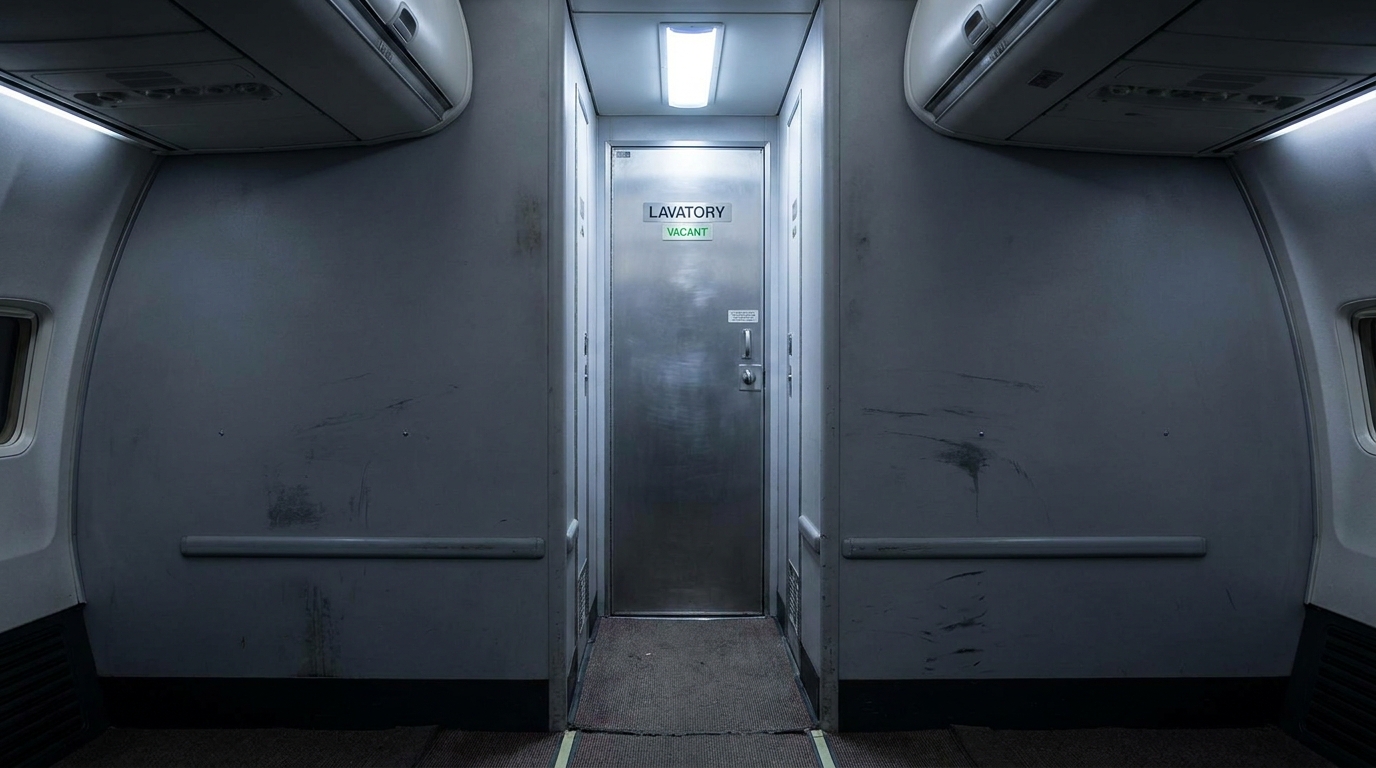 Porte de toilettes fermée dans un couloir d'avion institutionnel