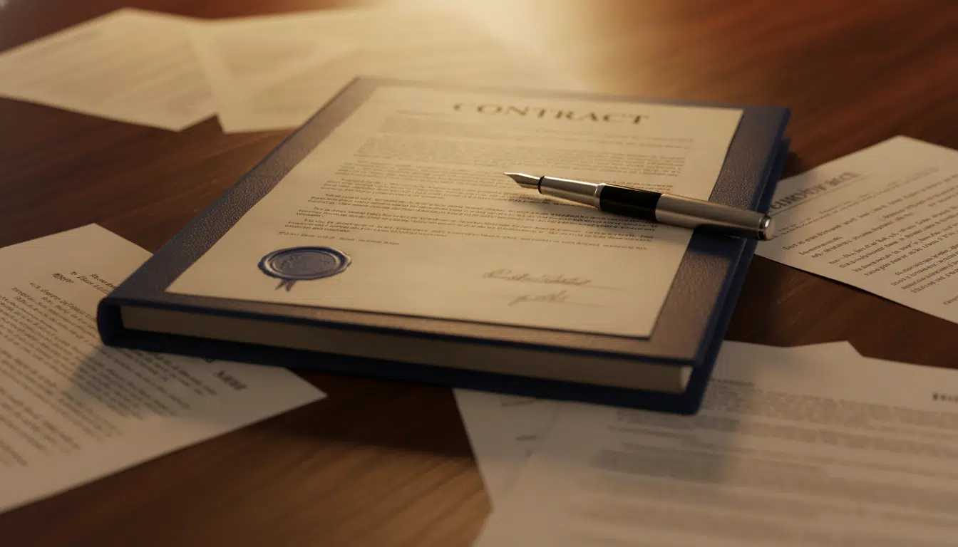 Signature d'un contrat de théâtre sur un bureau
