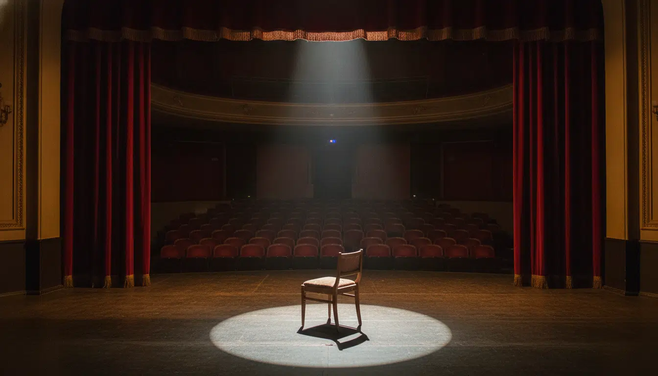 Scène de théâtre vide avec un fauteuil sous un projecteur