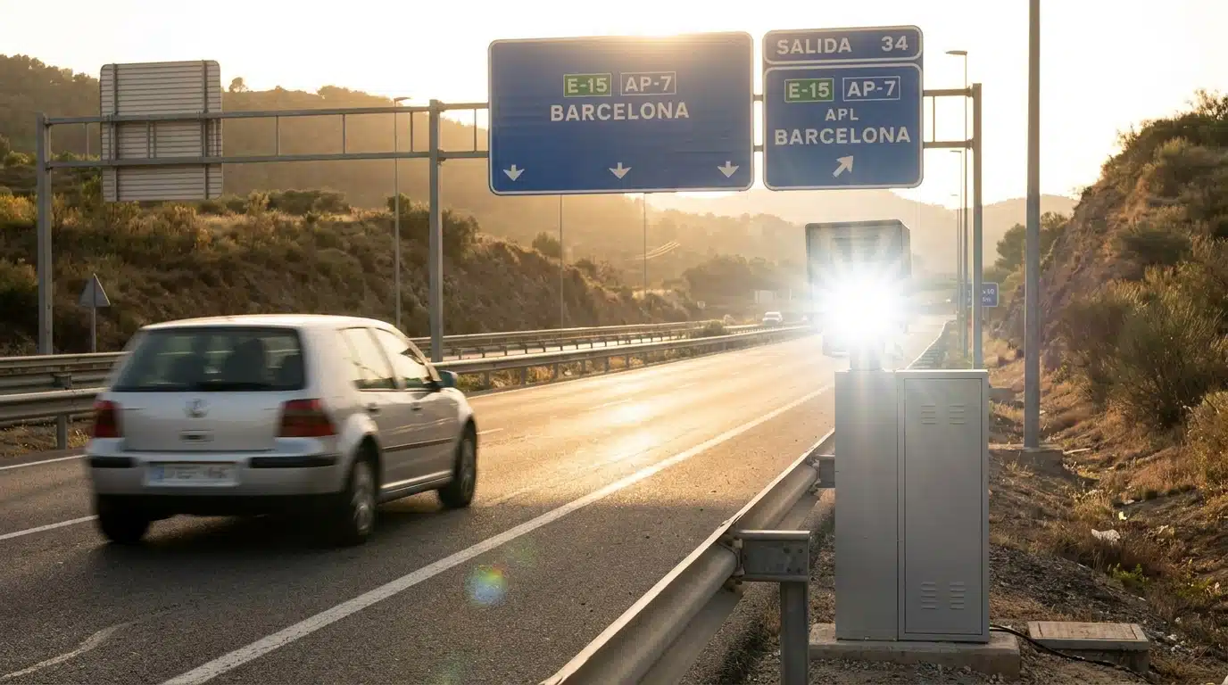 Radar de vitesse flashant une voiture sur autoroute espagnole