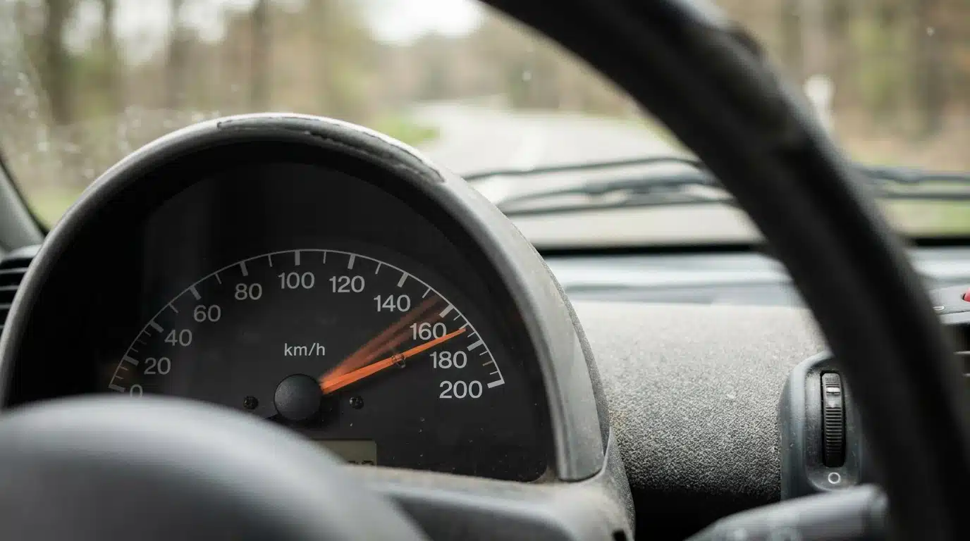 Compteur de vitesse dépassant 180 km/h dans une voiture