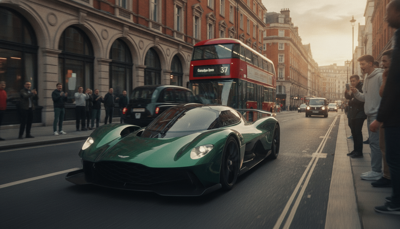 Hypercar Aston Martin Valkyrie roulant dans les rues de Londres