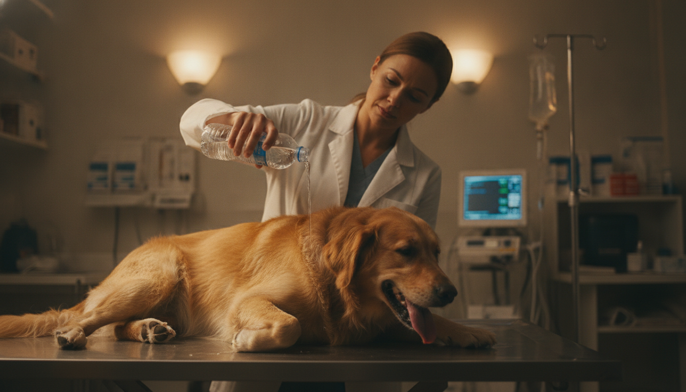 Vétérinaire refroidissant un chien victime d'un coup de chaleur