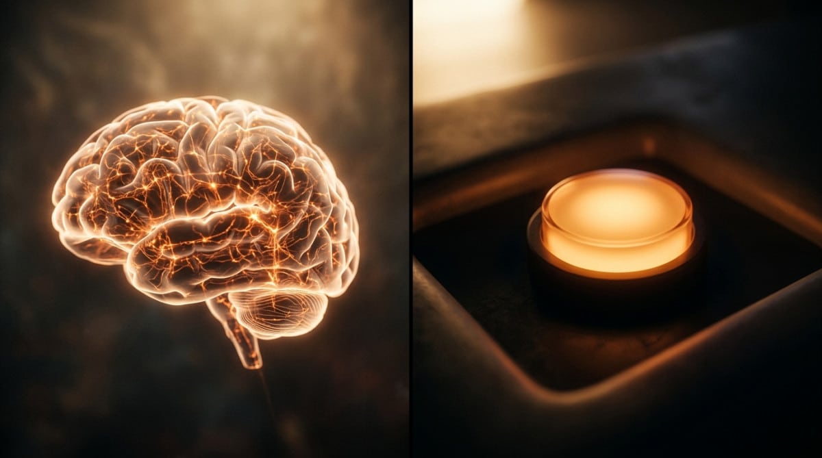 Illustration du cerveau humain face à un bouton placebo