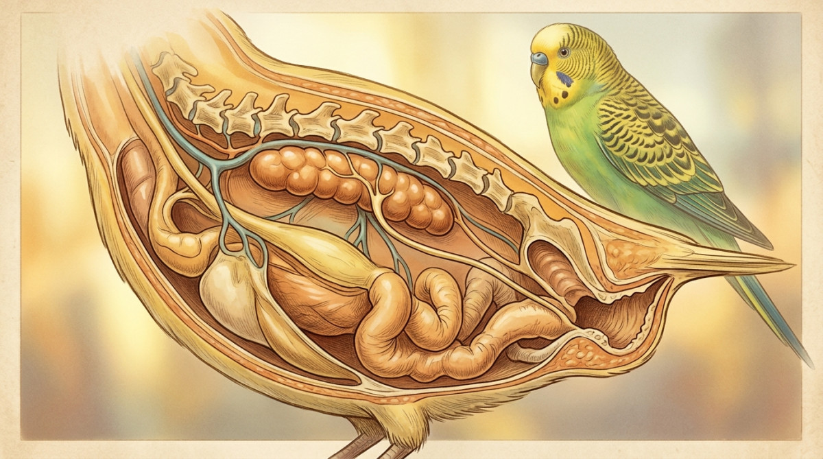 Illustration du système urinaire interne d'un oiseau