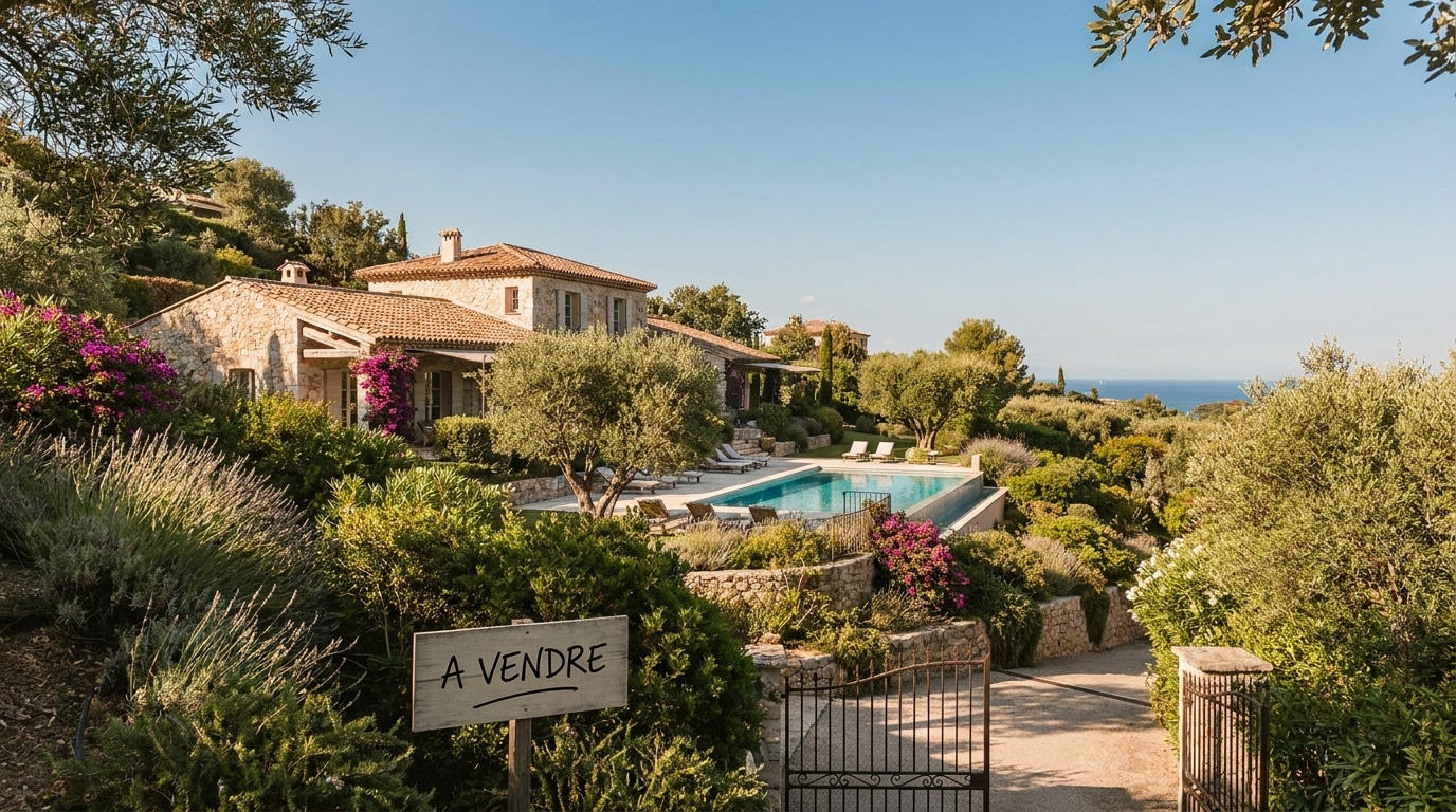 Villa méditerranéenne avec piscine et panneau à vendre