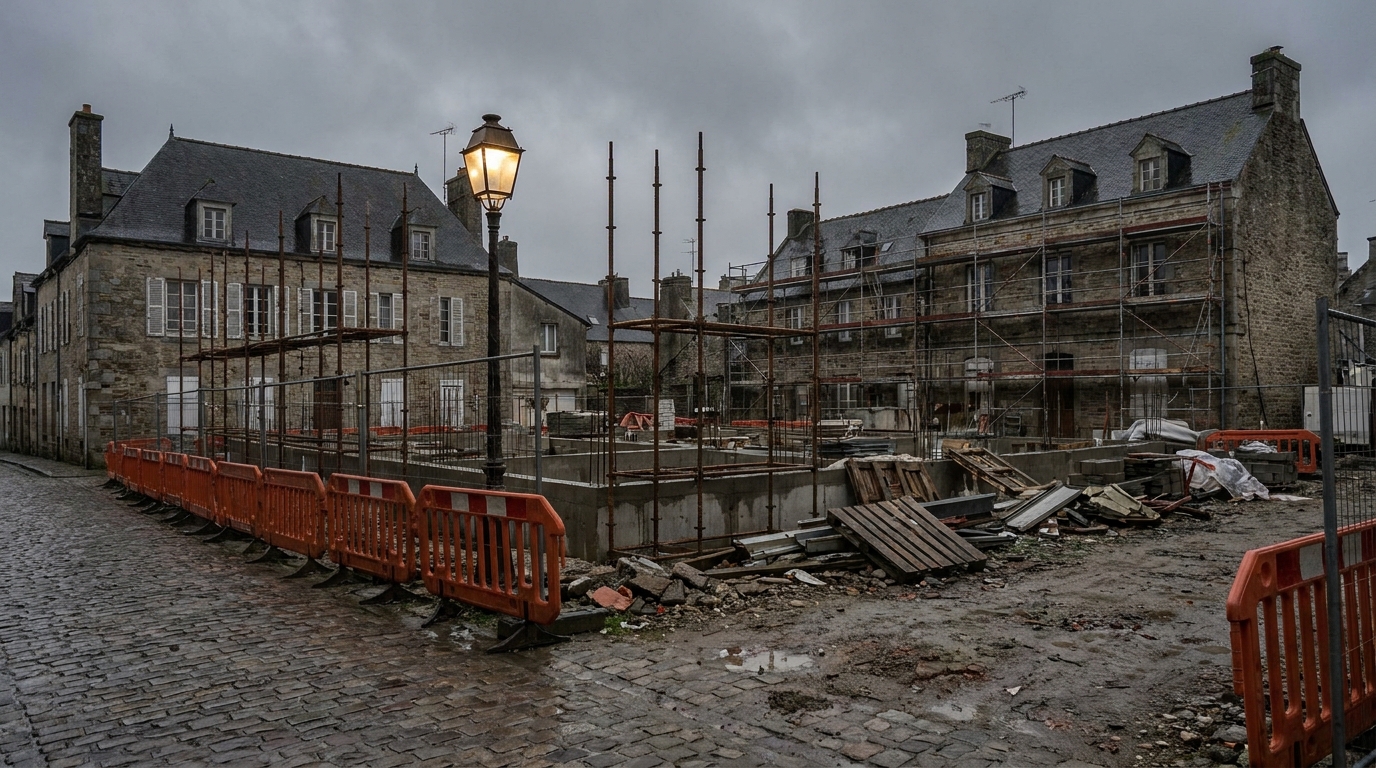 Chantier urbain désert sous un ciel gris