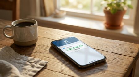 Écran de smartphone affichant une notification de virement bancaire