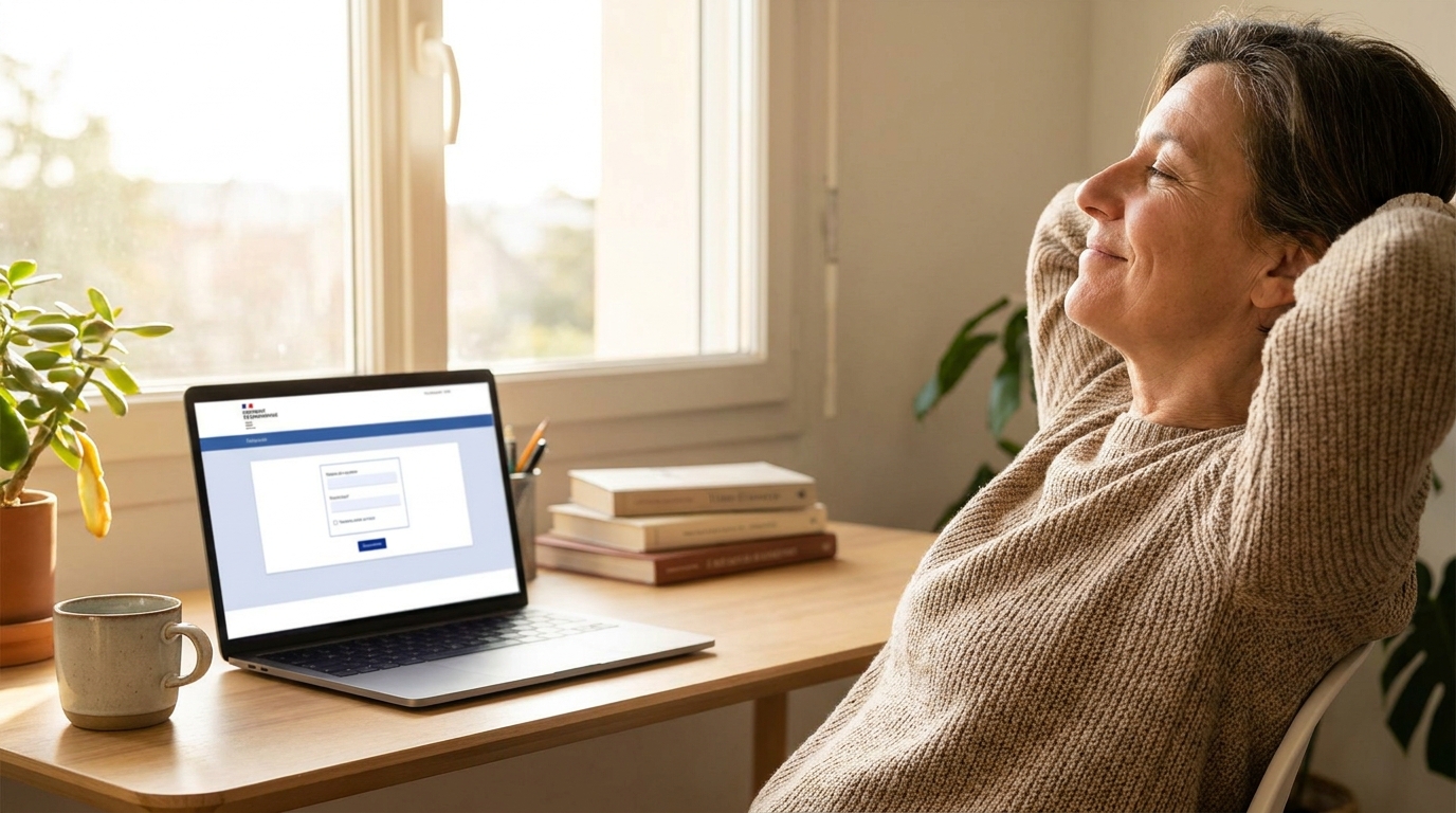 Personne soulagée devant son espace fiscal en ligne