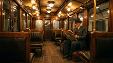 Intérieur d'un ancien wagon Sprague-Thomson du métro parisien