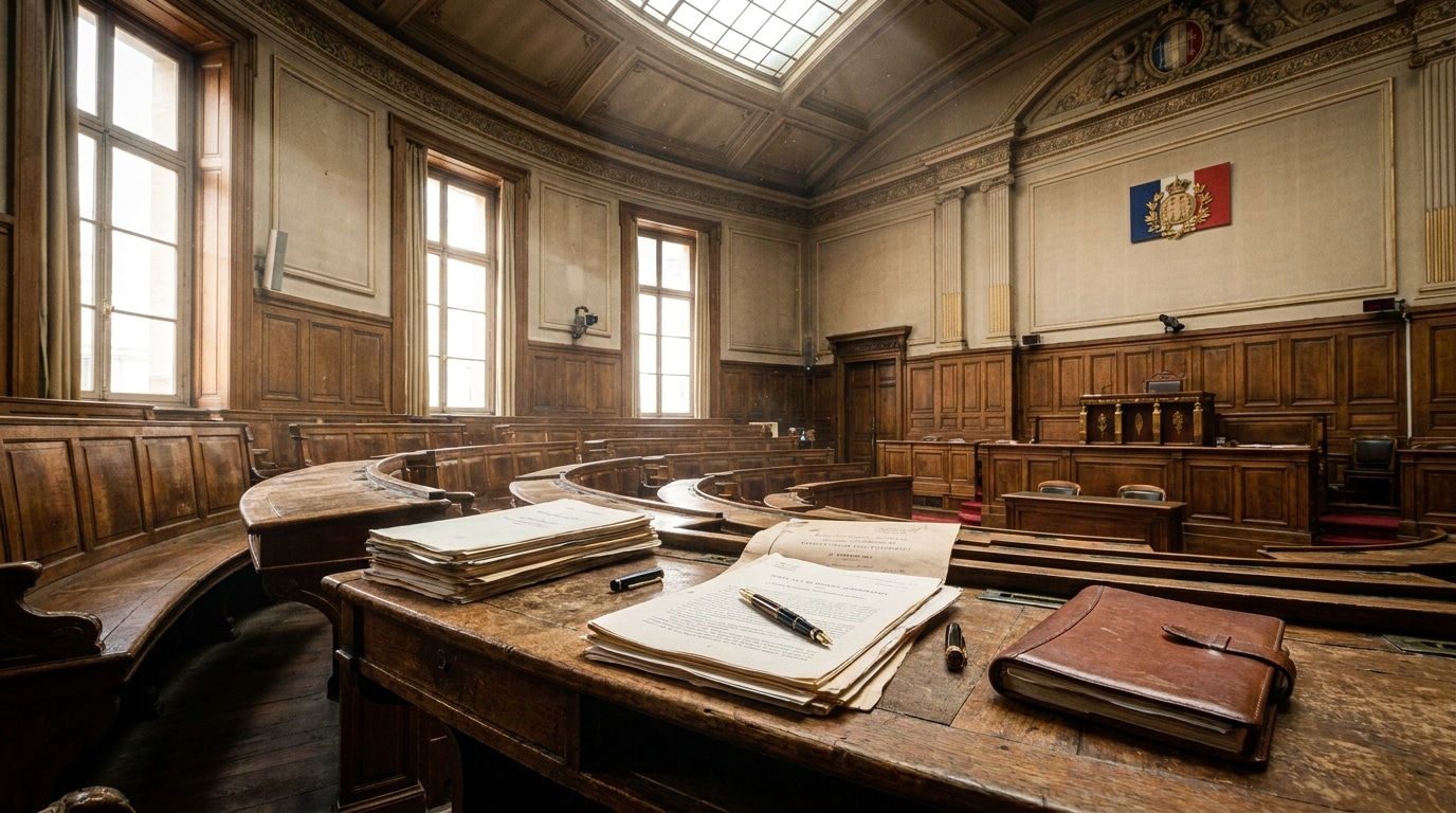Bureau en bois dans l'hémicycle de l'Assemblée nationale