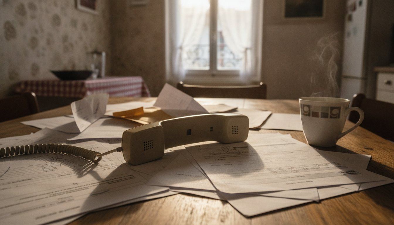Téléphone posé sur une table avec des courriers administratifs