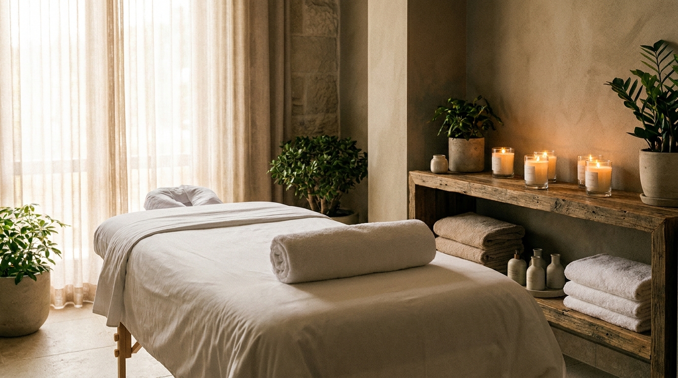 Table de massage vide dans un spa d'hôtel de luxe