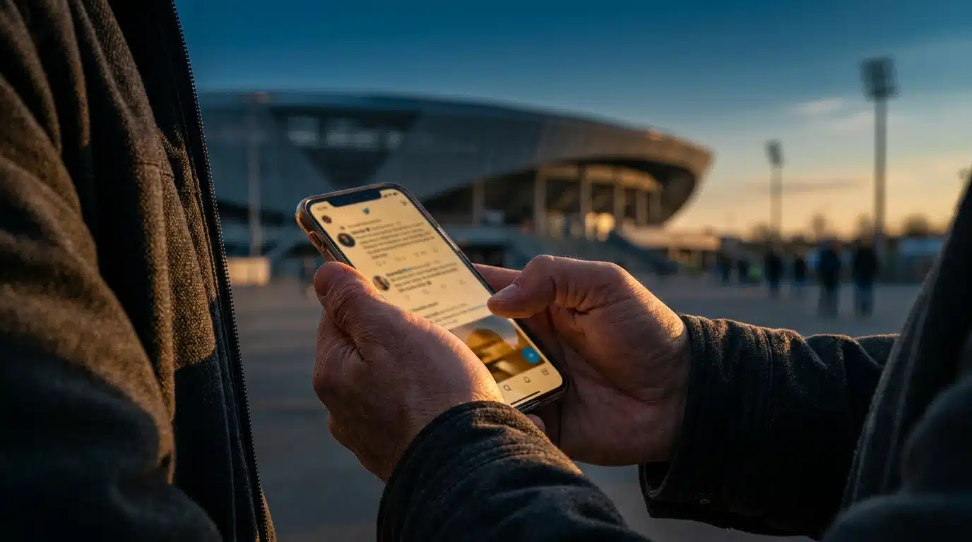 Smartphone affichant un message sur les réseaux sociaux