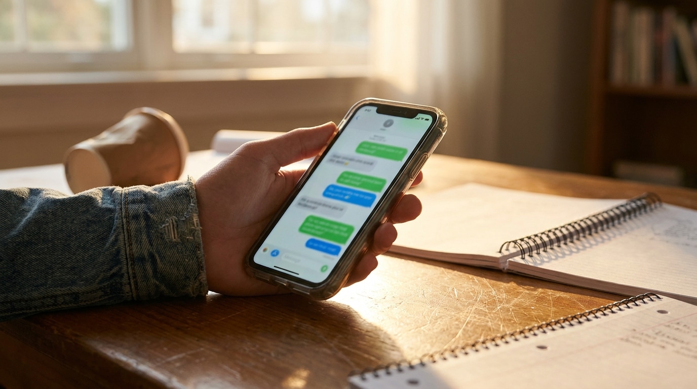 Main d'adolescente tenant un smartphone avec des messages