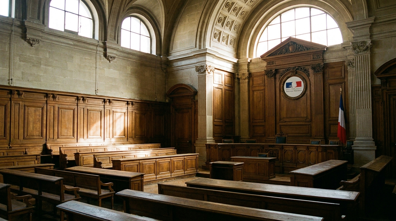 Salle d'audience vide dans un tribunal français